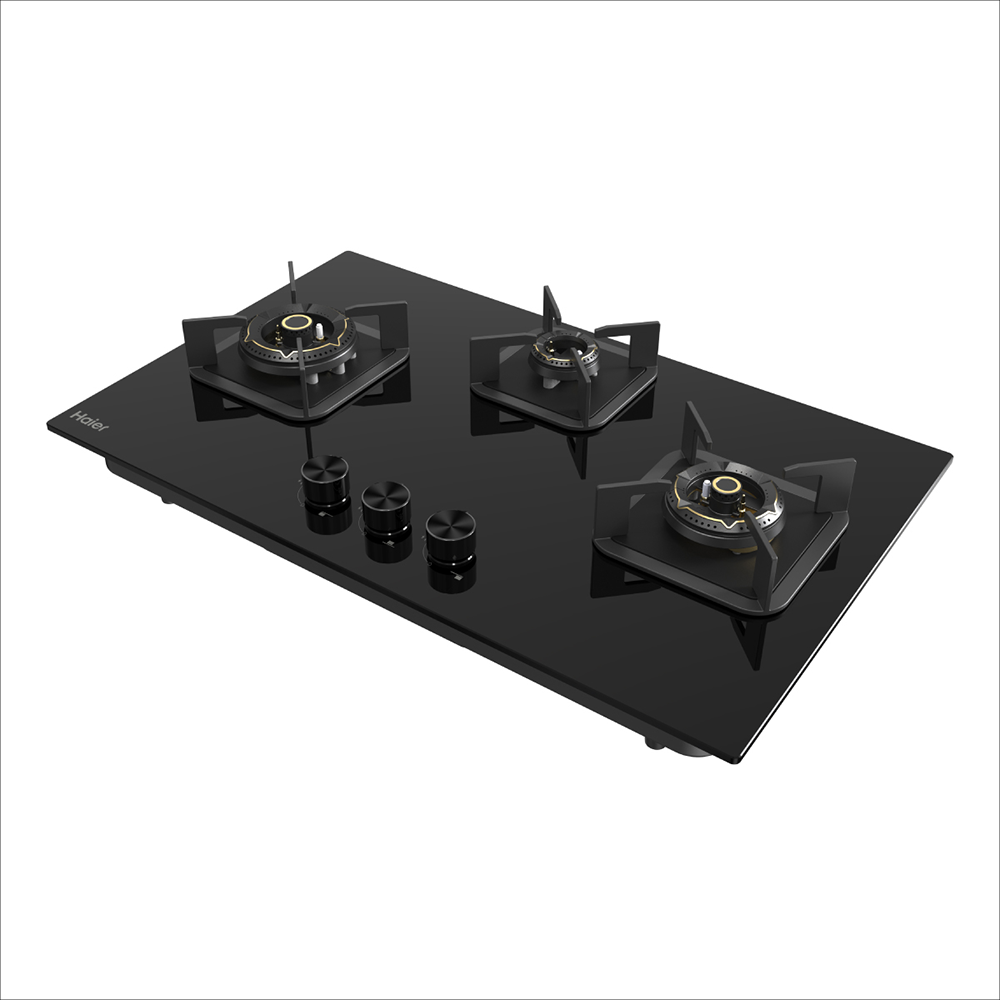 Haier 3 Full Brass Burner Hybrid-Hob with metal Knobs & Auto Ignition